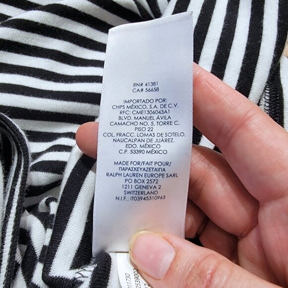 Chaps Black White Striped Suede-like Tie Up Embellished 3/4 Sleeves | Large - Picture 15 of 17